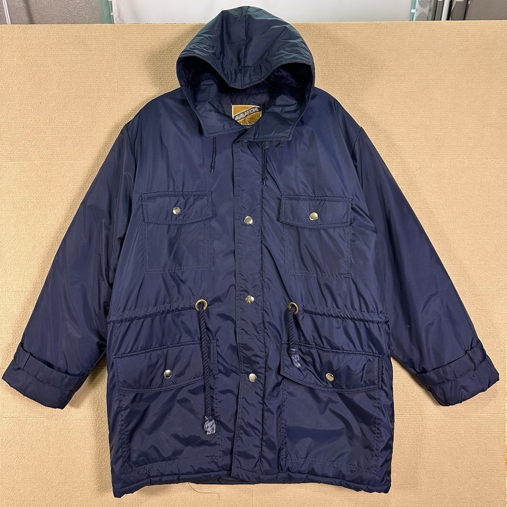 Vintage Avalanche Hooded Parka Jacket Men's XL Blue Nylon Field Coat Utility